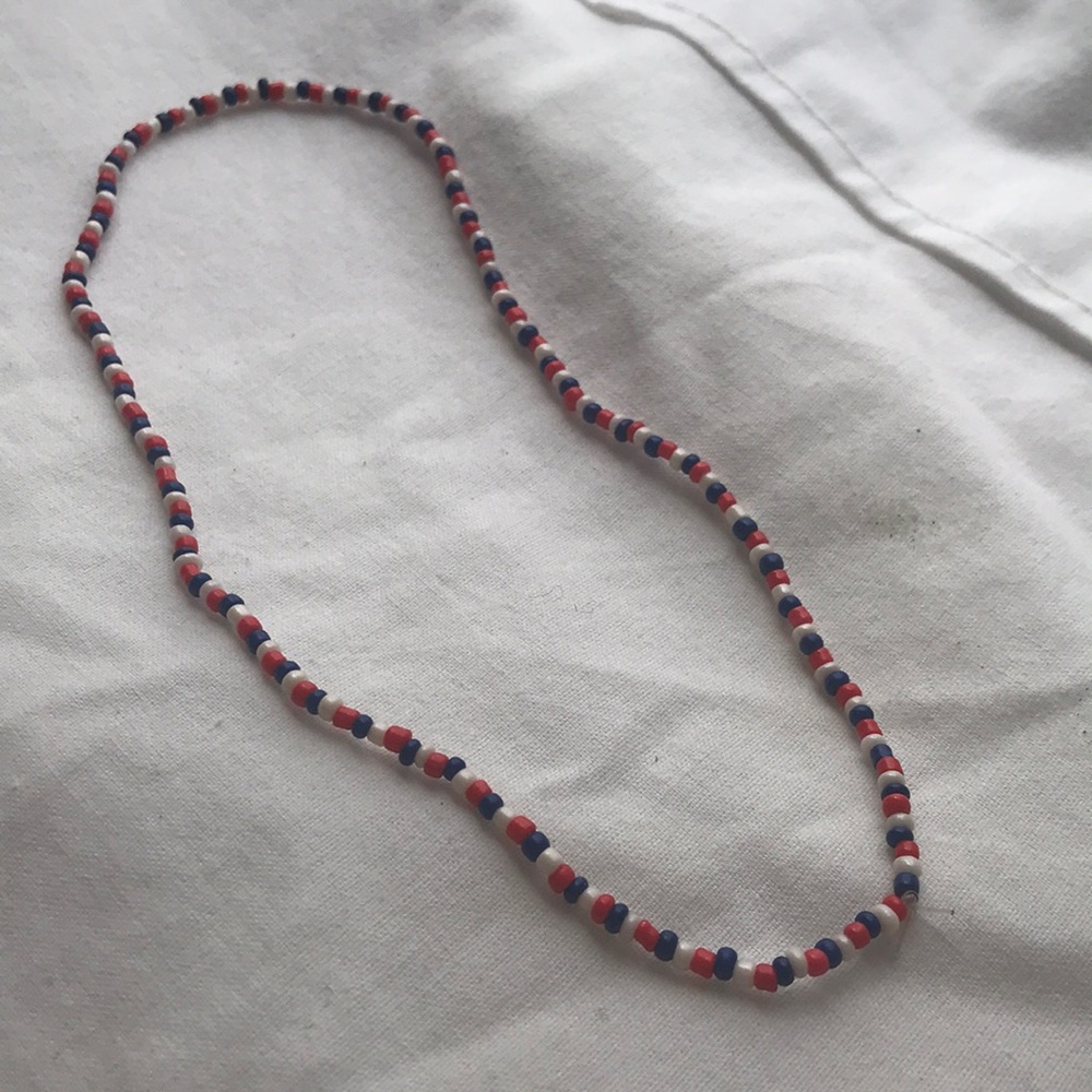 Red white and blue seed bead choker